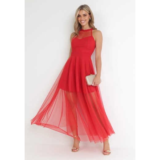 Czerwona Tiulowa Sukienka Maxi bez Rękawów z Rozkloszowanym Dołem Aderissa ze sklepu Born2be Odzież w kategorii Sukienki - zdjęcie 154459824
