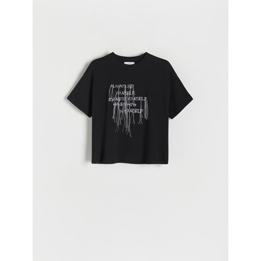 Czarna bluzka damska Reserved z krótkim rękawem 