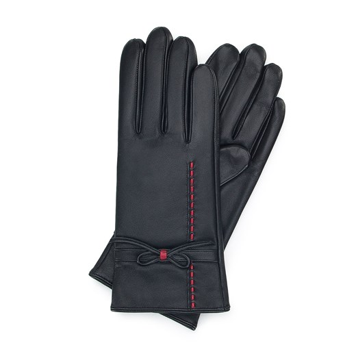 Damskie rękawiczki skórzane z kokardką i stębnowaniem czarne ze sklepu WITTCHEN w kategorii Rękawiczki damskie - zdjęcie 154488880