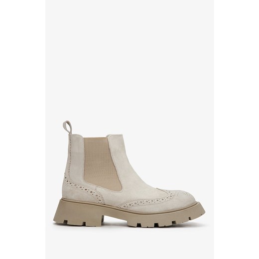 Beżowe sztyblety damskie z naturalnej skóry zamszowej ER00111999 Estro 40 promocyjna cena Estro