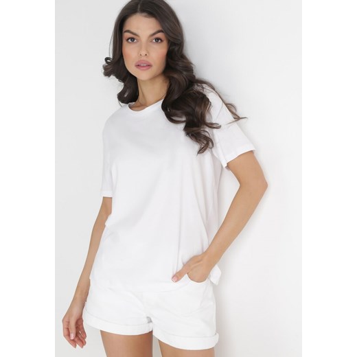 Biały Gładki T-shirt z Krótkimi Rękawami Elisza M Born2be Odzież promocyjna cena