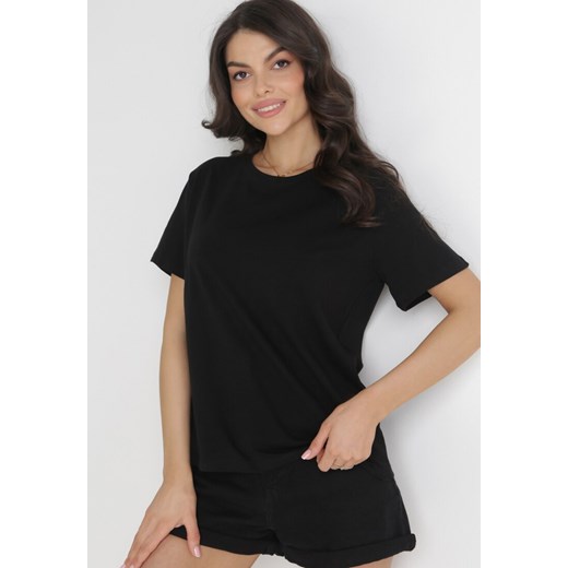 Czarny Gładki T-shirt z Krótkimi Rękawami Elisza ze sklepu Born2be Odzież w kategorii Bluzki damskie - zdjęcie 154512412