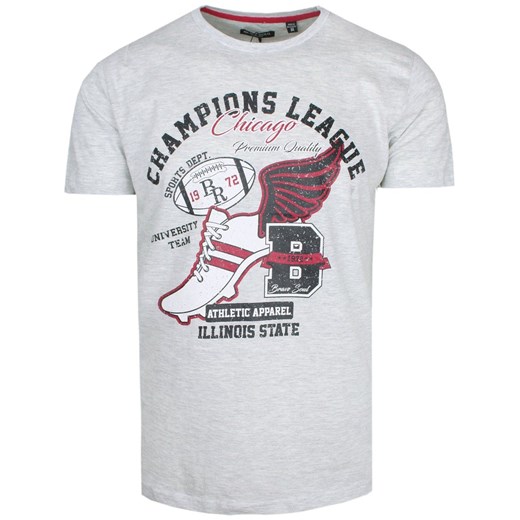 T-Shirt Bawełniany Szary z Nadrukiem, Champions League CHICAGO Okrągły Dekolt -BRAVE SOUL TSBRSSS23NEWRYecrumarl ze sklepu JegoSzafa.pl w kategorii T-shirty męskie - zdjęcie 154521464