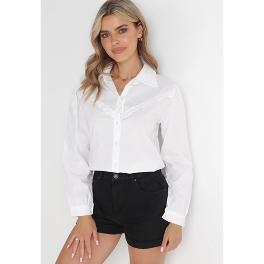 Biała Koszula z Bawełny z Falbanką Aloson ze sklepu Born2be Odzież w kategorii Koszule damskie - zdjęcie 154531862