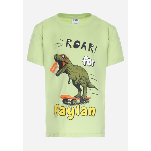 Miętowa Koszulka z Nadrukiem w Dinozaura Vanethia ze sklepu Born2be Odzież w kategorii T-shirty chłopięce - zdjęcie 154536970