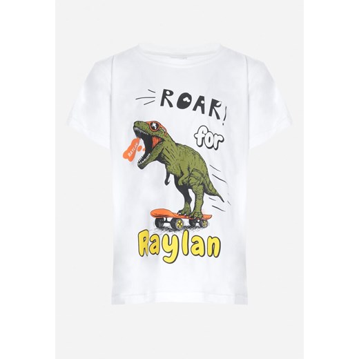 Biała Koszulka z Nadrukiem w Dinozaura Vanethia ze sklepu Born2be Odzież w kategorii T-shirty chłopięce - zdjęcie 154536972