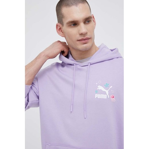 Puma bluza bawełniana X SPONGEBOB męska kolor fioletowy z kapturem z nadrukiem Puma M ANSWEAR.com