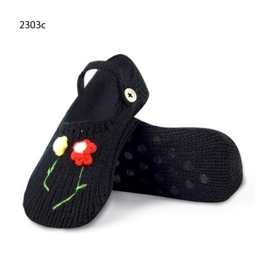 Kapcie damskie SOXO dziane z kwiatkiem z ABS sklep-soxo czarny boho