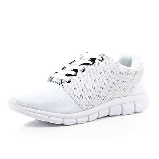 White mesh lace up trainers river-island bialy 