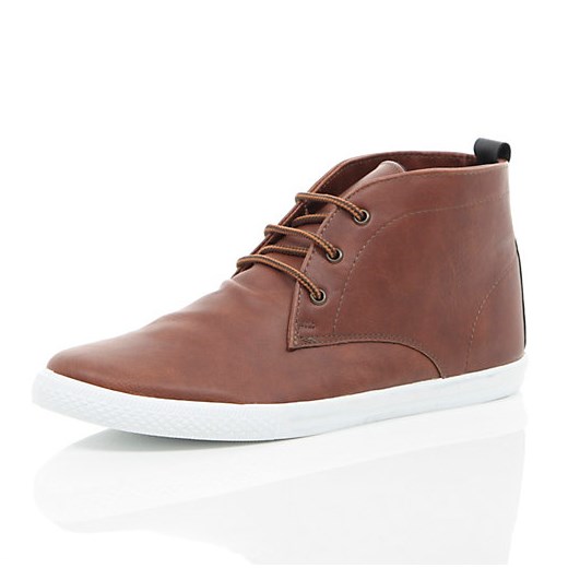 Brown lace up mid top boots river-island brazowy midi