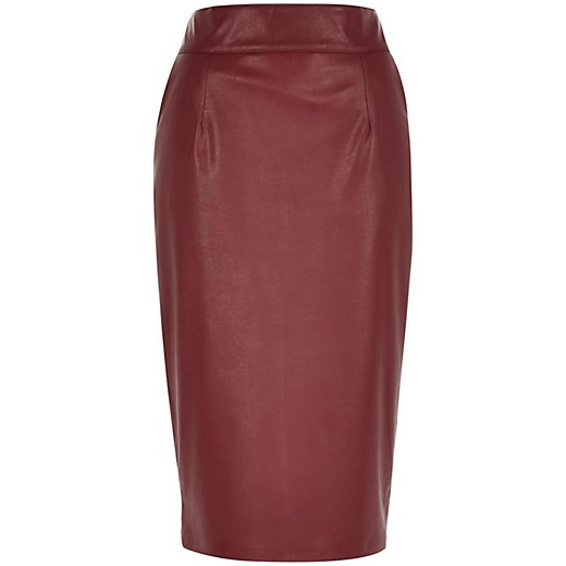 Wine leather-look pencil skirt river-island czerwony skóra