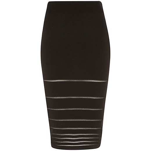 Black fitted rib stripe detail pencil skirt river-island czarny spódnica
