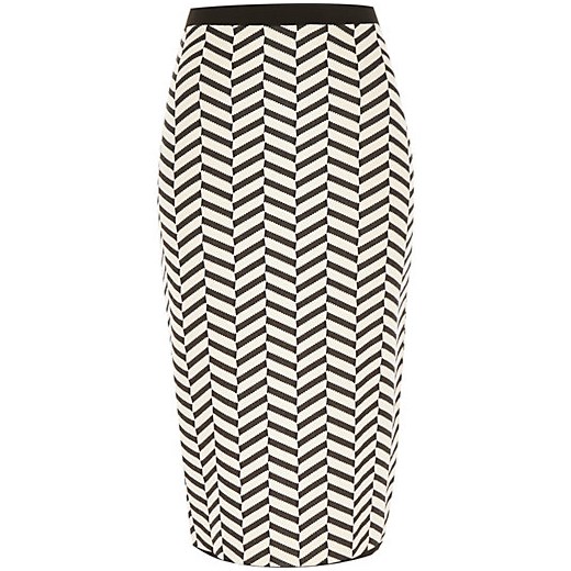 Black chevron stripe jacquard pencil skirt river-island szary spódnica