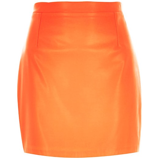 Orange leather-look mini skirt river-island pomaranczowy mini