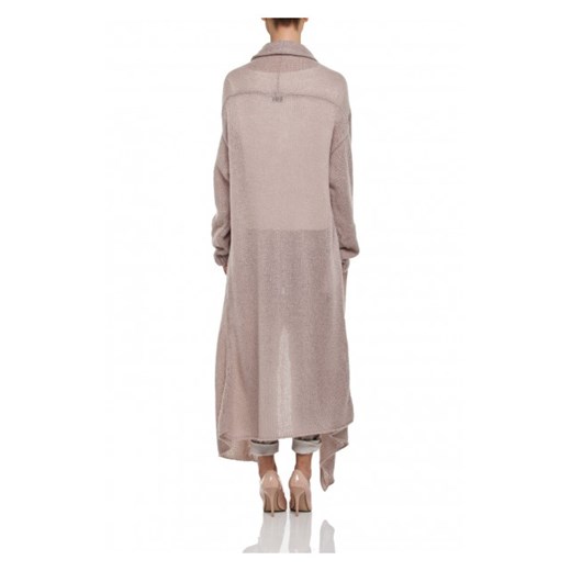 Sweter maxi rozpinany pudrowy róż mostrami bezowy
