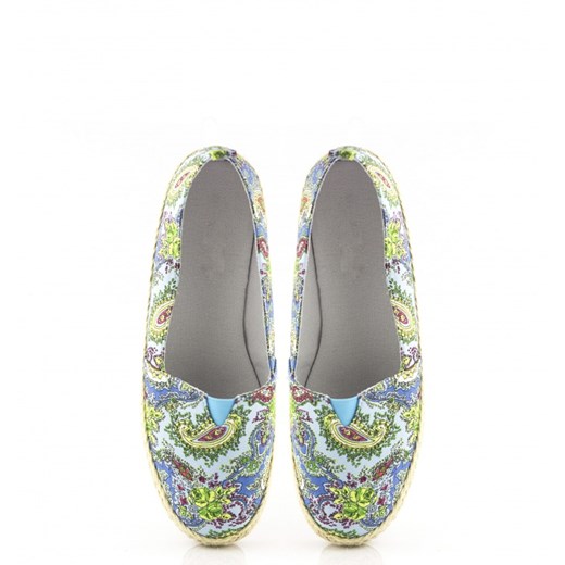 Niebieskie Slip On Blue Slip On with Colorful Patterns born2be-pl szary materiałowe