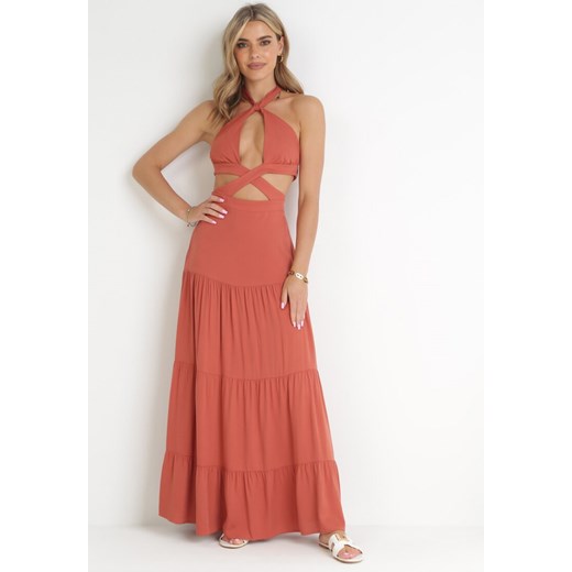 Jasnoczerwona Rozkloszowana Sukienka z Wycięciami i Wiązaniem Abisal ze sklepu Born2be Odzież w kategorii Sukienki - zdjęcie 155785472