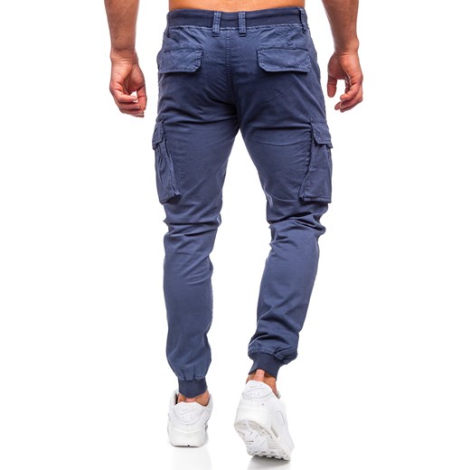 Niebieskie spodnie jeansowe joggery bojówki męskie Denley ZK7812 S wyprzedaż Denley