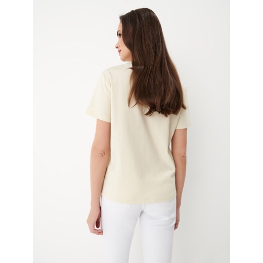 Mohito - Bawełniany t-shirt z tropikalnym nadrukiem - Kremowy Mohito XXS Mohito