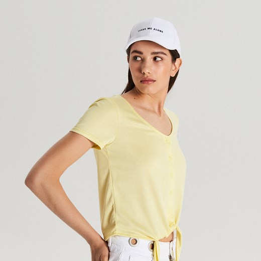 Cropp - Koszulka z wiązaniem - Żółty Cropp XL okazyjna cena Cropp