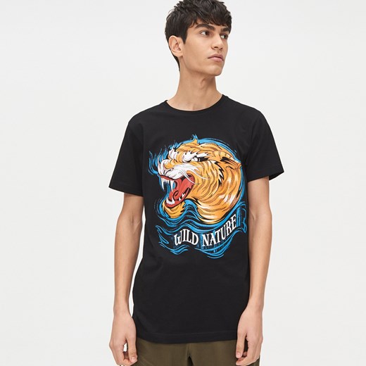 Cropp - Koszulka z tygrysem - Czarny Cropp XS Cropp okazyjna cena