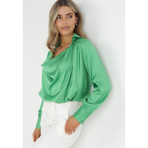 Zielona Bluzka z Lejącym Dekoltem Somara ze sklepu Born2be Odzież w kategorii Bluzki damskie - zdjęcie 155808200