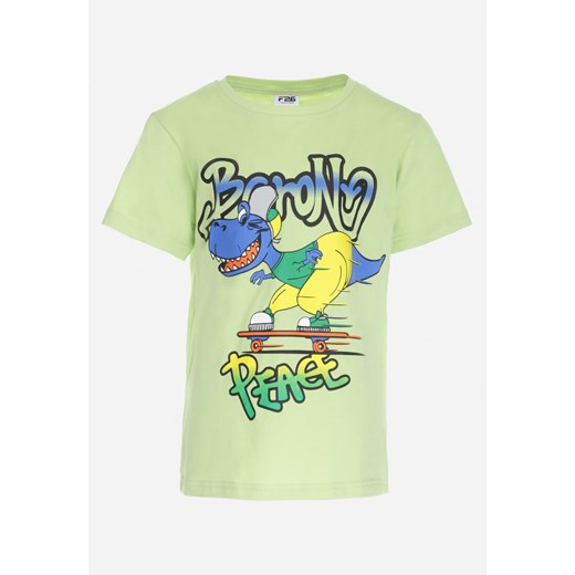 Miętowa Koszulka Bawełniana z Nadrukiem Carya ze sklepu Born2be Odzież w kategorii T-shirty chłopięce - zdjęcie 155811254