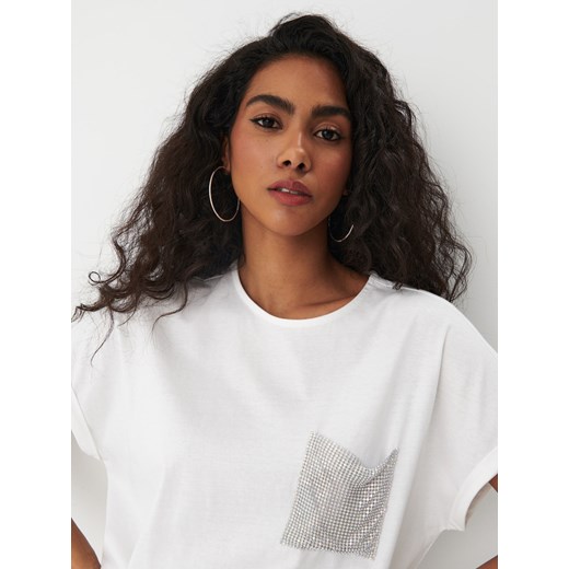 Mohito - T-shirt z cekinową kieszenią - Biały Mohito XS Mohito