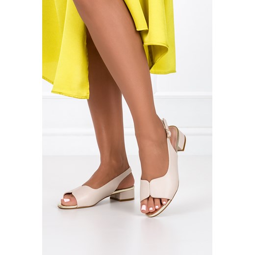 Sandały Sergio Leone na niskim obcasie beżowe SK829 Sergio Leone 37 wyprzedaż Casu.pl