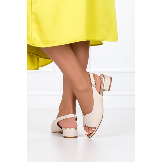 Sandały Sergio Leone na niskim obcasie beżowe SK829 Sergio Leone 39 okazyjna cena Casu.pl