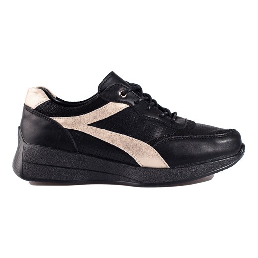 Skórzane czarne sneakersy na platformie Shelovet ze sklepu ButyModne.pl w kategorii Buty sportowe damskie - zdjęcie 155851423