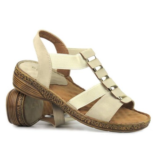 Sandałki damskie z gumkami - Evento 22SD35-4940, beżowe ze sklepu ulubioneobuwie w kategorii Sandały damskie - zdjęcie 155852863
