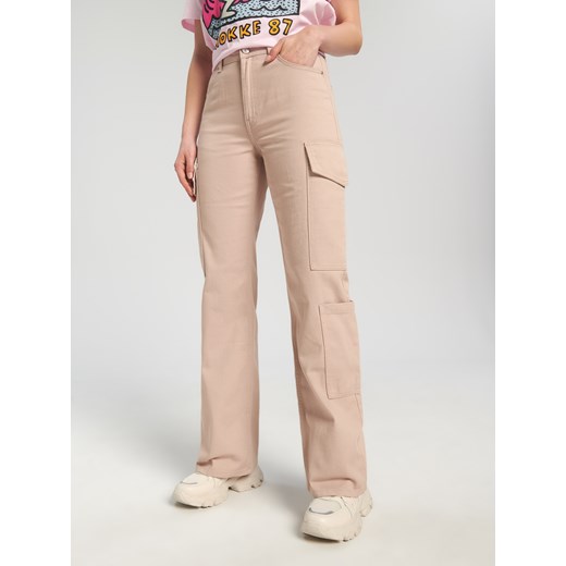 Sinsay - Jeansy wide leg high waist - Beżowy Sinsay 38 Sinsay