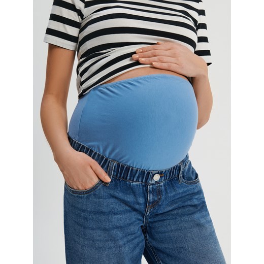 Sinsay - Jeansy mom high waist MAMA - Niebieski Sinsay 34 Sinsay