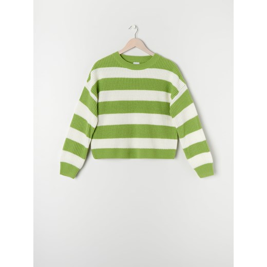 Sinsay - Sweter oversize w paski - Zielony Sinsay XL promocja Sinsay