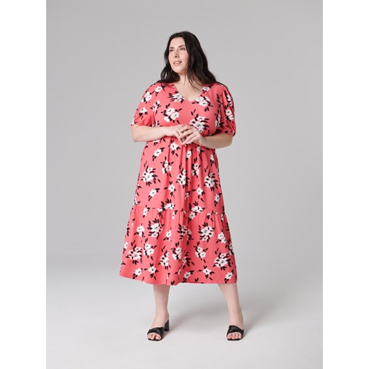 Sinsay - Sukienka midi w kwiaty - Wielobarwny Sinsay 1XL Sinsay