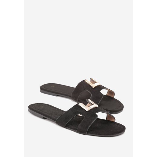 Czarne Klapki z Wycięciami i Metalową Klamerką Joyelle Renee 38 okazja renee.pl