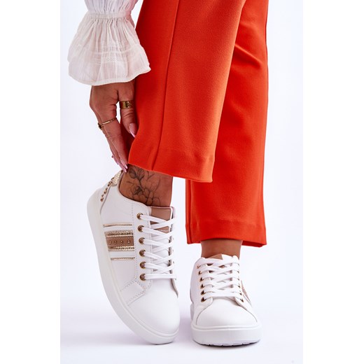 Sneakersy Damskie Skóra Ćwieki Biało-Złote Dory 41 ZAZOO