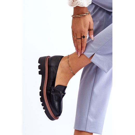 Mokasyny Skóra Damskie Platforma Ozdoba Czarne Jonett Vinceza 40 ZAZOO
