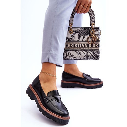 Mokasyny Skóra Damskie Platforma Ozdoba Czarne Jonett Vinceza 37 ZAZOO