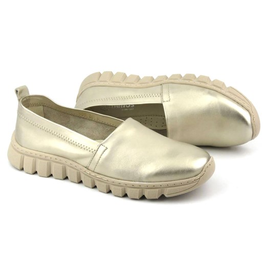 Skórzane półbuty, buty damskie wsuwane - HELIOS Komfort 405, złote ze sklepu ulubioneobuwie w kategorii Lordsy damskie - zdjęcie 155941210