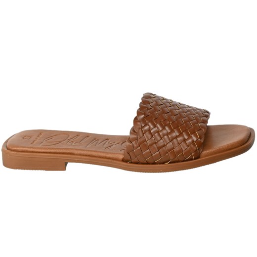 Klapki damskie Oh My Sandals casual brązowe płaskie bez zapięcia