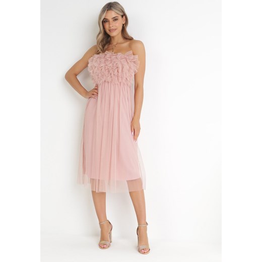 Różowa Tiulowa Sukienka z Falbankami Larithia ze sklepu Born2be Odzież w kategorii Sukienki - zdjęcie 155959760