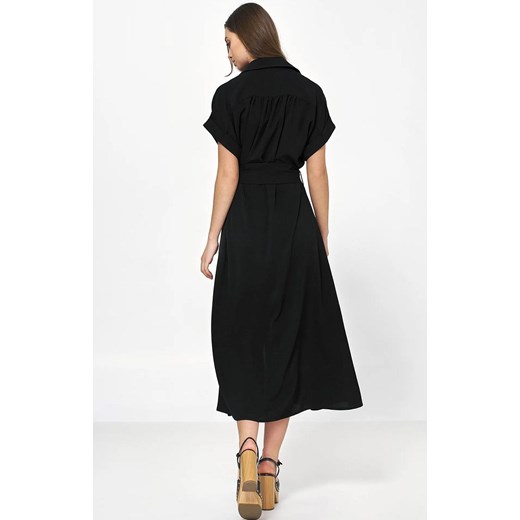 Sukienka Nife z krótkimi rękawami czarna koszulowa midi 