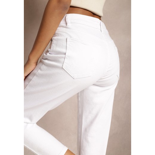 Białe Jeansy Mom Fit High Waist z Dziurami Daisylee Renee L okazja Renee odzież