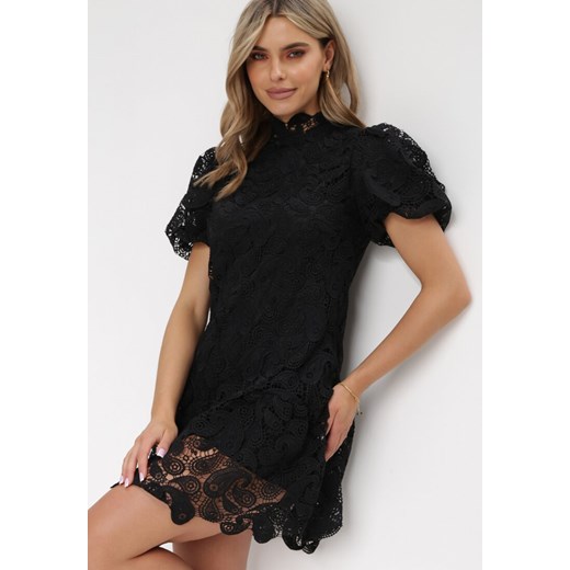 Born2be sukienka czarna z krótkimi rękawami elegancka