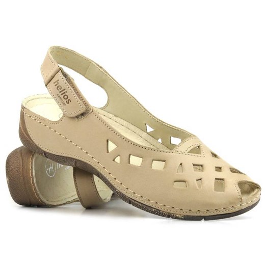 Skórzane sandały damskie z wycięciami - HELIOS Komfort 4027, jasny beż 2 ze sklepu ulubioneobuwie w kategorii Sandały damskie - zdjęcie 156053074