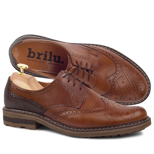 Skórzane buty wizytowe brogsy Sean brązowe Brilu 43 wyprzedaż brilu.pl