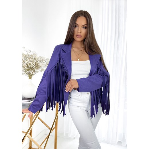 KURTKA RAMONESKA ZAMSZOWA IBIZA Z FRĘDZLAMI - FIOLETOWA New Collection UNIWERSALNY STYLOWO