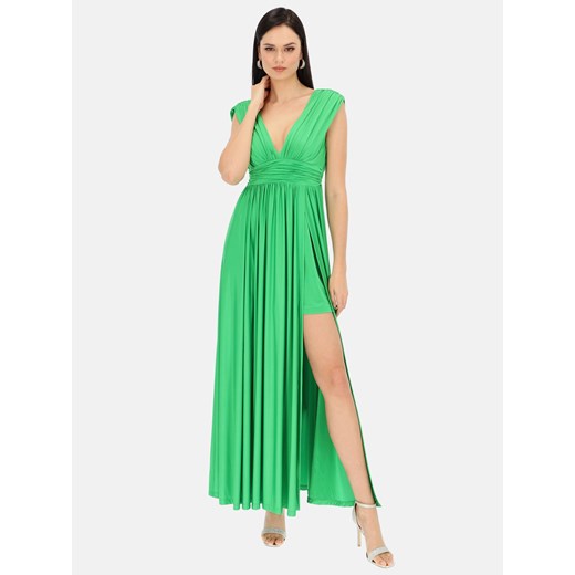 Zielona sukienka z rozcięciem na wesele L'AF Zoraya ze sklepu Eye For Fashion w kategorii Sukienki - zdjęcie 156094303